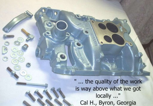 Pontiac manifold, bracket and hardware in Poncho Blue