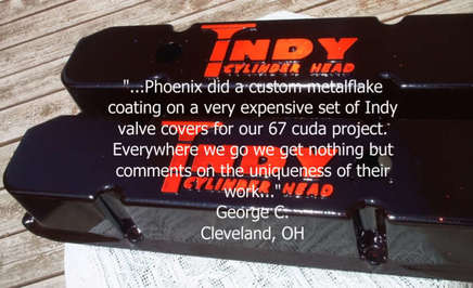 Custom one-off Indy Cylinder Heads' valve covers in Wilder Red over Silk Satin Black