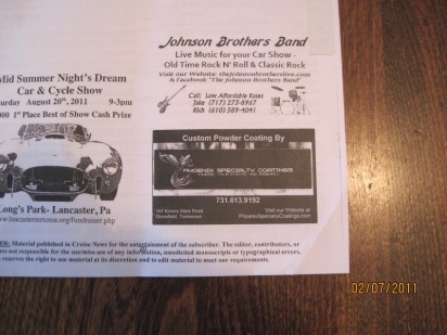Back cover of Feb 2011 Cruise News Pennsylvania car show publication