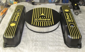 Mopar Performance big block dress up parts in Sunshine Yellow and Wetstone Black