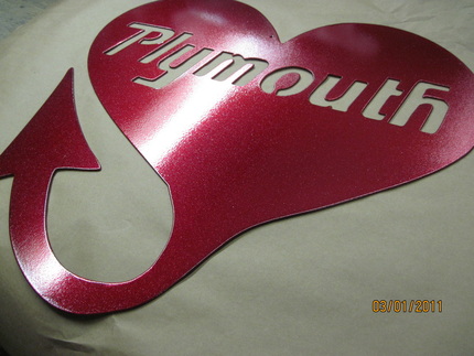 Plymouth Lovers sign in Wilder Red over Super Chrome
