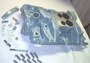 Pontiac intake manifold, pcv bracket and hardware in Poncho Blue