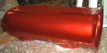 Aftermarket hood scoop in Wilder Red over Super Chrome